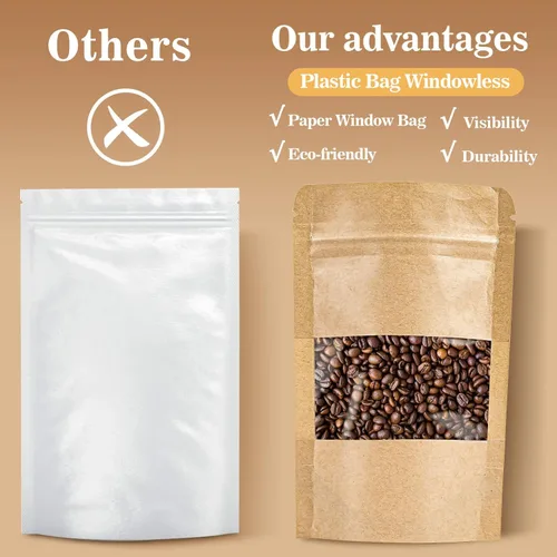 Vista 2 de MAQIHAN 50 bolsas de pie – 3.5 x 5.5 pulgadas, bolsas de papel kraft resellables Ziplock para ventana, envasado de alimentos casero, bagel, pan