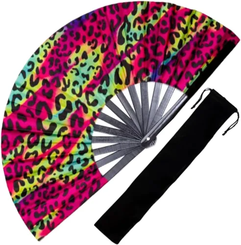 Vista 9 de Ventilador de mano decorativo para rave, grandes abanicos plegables para festivales, Drag Queen y Burlesque, bonitos accesorios holográficos