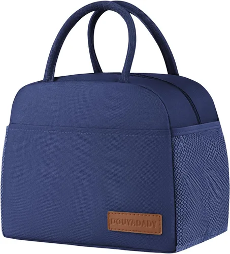 Vista 11 de douyadady Bolsa de almuerzo para mujeres/hombres, fiambrera mujeres/hombres (azul bebé+rayas blancas) Espacioso, ligero, impermeable, resistente