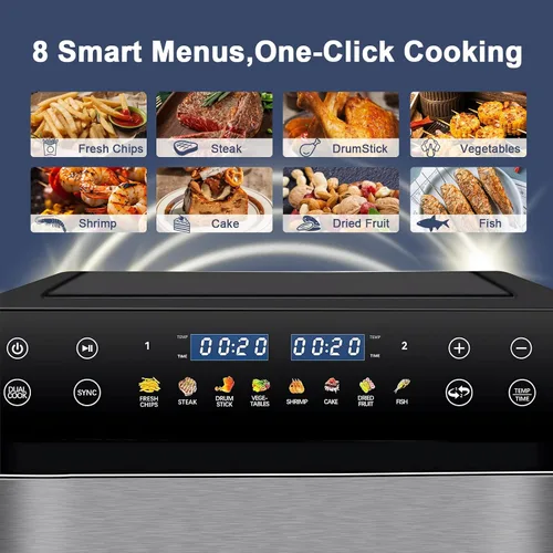 Vista 6 de Horno freidora de aire de 9.5 cuartos de galón, 2 cestas de doble zona, pantalla táctil LED, combina con cocina y acabado inteligente para asar
