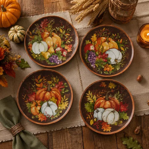 Vista 2 de Certified International Harvest Blessings - Plato para ensalada/postre de 8.5 pulgadas, multicolor, mediano, juego de 4