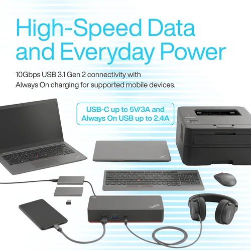 Vista 5 de 40AF0135US Lenovo Docking Station Dual Monitor - ThinkPad Dock USB-C, USB-A