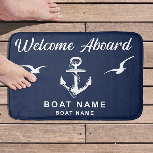 Vista 18 de Tapete náutico personalizado con nombre personalizado, alfombra de bienvenida para yate, puerto deportivo, muelle o retiro en el lago, tapete