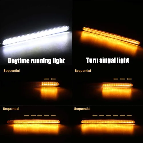 Vista 4 de 2 luces LED universales de circulación diurna para automóvil, tira de faros delanteros, tira secuencial blanca y amarilla (10.83 pulgadas)