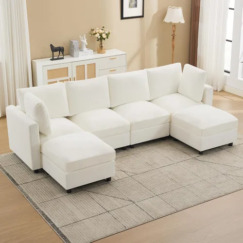 Vista 7 de 63" sofá seccional modular de Loveseat con otomana movible para sala de Beige
