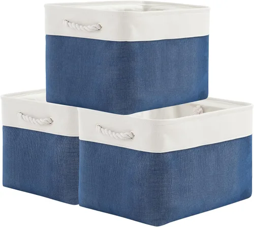 Vista 105 de TheWarmHome Contenedores de almacenamiento para estantes, tamaño mediano, 3 unidades, 13.8 pulgadas de largo x 9.8 pulgadas de ancho x 6.7 pulgadas