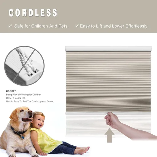 Vista 3 de Changshade - Persianas personalizadas de panal opacas sin cordones para ventanas interiores, persianas de panal para habitación con oscurecimiento