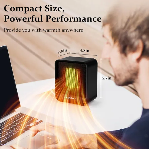 Vista 4 de Lerat Calentador de Espacio, Calentador Mini Portátil para Uso en Interiores, 500W, Calentamiento Rápido, Calentador de Escritorio Pequeño