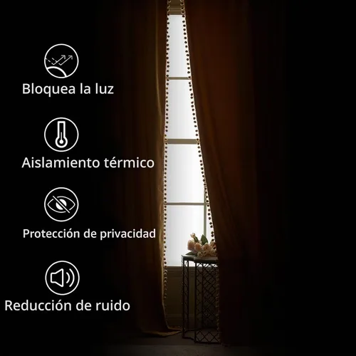 Vista 5 de MIULEE - Cortinas de terciopelo con pompones amarillo mostaza para habitación/sala de estar, cortinas opacas para otoño, aislantes térmicos, de 84