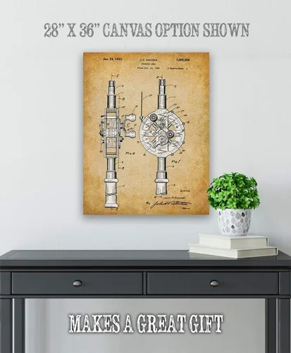 Vista 4 de Fishing Rod and Reel Patent Print - Great for Lake House Decor, Cabin and Beach Man Cave Sign, Fishing Wall Decor, Classic Gifts for Fisherman