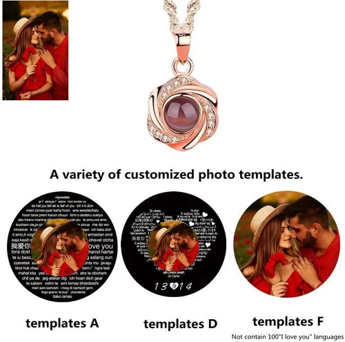 Vista 2 de a266XDKSJK Collar con foto personalizado con texto en inglés "I Love You" en 100 idiomas, personaliza el nombre de tu amante en el collar
