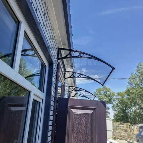 Vista 4 de Toldo de puerta curvada silenciosa para ventana, toldo de puerta frontal, transparente para puerta, protección contra la lluvia, nieve, protección