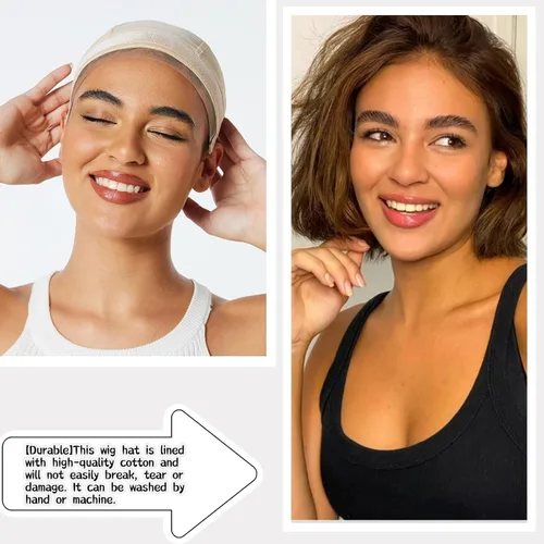 Vista 3 de Gorra de silicona de encaje para mujer, banda de agarre ajustable, gorra sin pegamento para encaje y pelucas de una sola parte superior (beige, L)