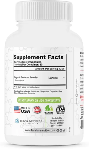 Vista 9 de Extracto de remolacha roja, 1300 mg por porción, suplemento de remolacha en polvo, 60 cápsulas, 1 mes, apto para veganos, fabricado en Estados Unidos