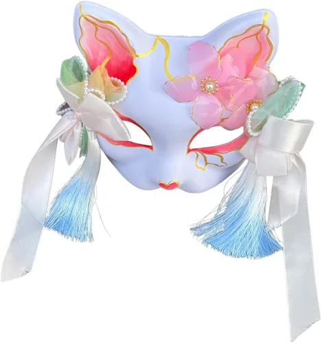 Vista 9 de YangYong Máscara japonesa Kitsune, colección de gatos Foxy con perla y decoración de cristal