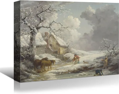 Vista 8 de BANHUA1 Decoración de pared de escena de nieve de invierno, lienzo, pintura artística de pared, póster de tierra de nieve de invierno sobre lienzo