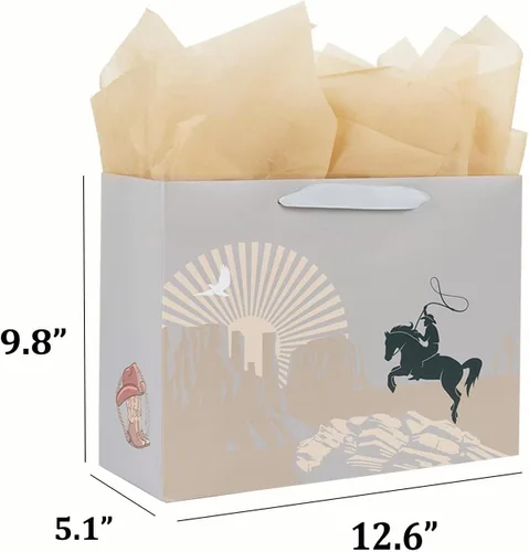 Vista 3 de ysmile Bolsa de regalo de vaquero para hombres y niños, bolsa de papel grande de 13 pulgadas, pañuelo, individual 1 paquete