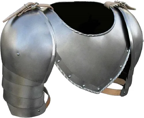 Vista 2 de Medieval Armour Conjunto medieval de hierro Gorget Spaulders de brazo y hombros cruzados vikingos armadura para adultos Engrasado Adulto