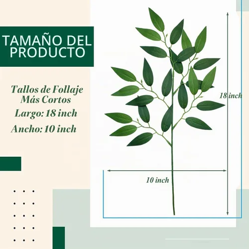 Vista 2 de 20 tallos italianos de Ruscus de 18 pulgadas, hojas artificiales de seda para bricolaje, relleno de ramos, centros de mesa, decoración