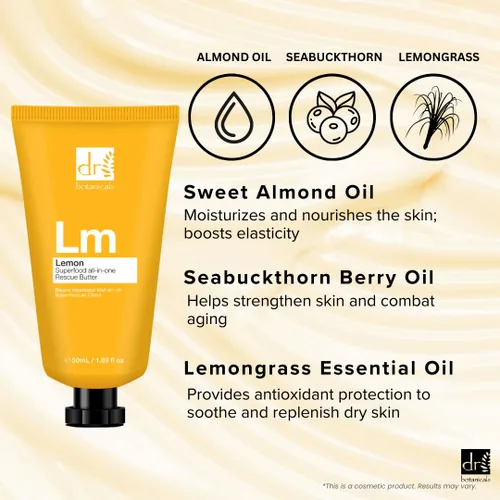 Vista 2 de Dr Botanicals Lemon Rescue - Mantequilla corporal con karité - Hidratante de calidad de spa - Piel seca - Pies - Codos - Rodillas - Aceite