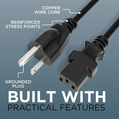Vista 6 de Cable de alimentación de CA de 3 clavijas para computadora, médico, servidor y escritorio, cable de alimentación de 3 clavijas de 1 pie - Cable