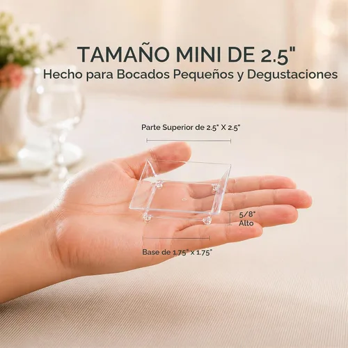 Vista 2 de Kingrol 150 platos pequeños para aperitivos, platos cuadrados de plástico transparente de 2.5 pulgadas, platos desechables de 1 onza para postres