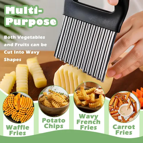 Vista 2 de Suuker Cortador de arrugas grande para verduras, cortador de papas fritas con mango, rebanador de papas fritas, rebanador de papas fritas, papas