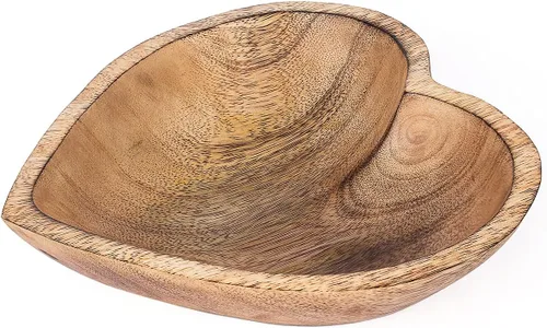 Vista 24 de WitnyStore Cuenco en forma de corazón de 6 pulgadas, funcional y coleccionable, cuenco de madera hecho a mano para servir frutos secos, postres