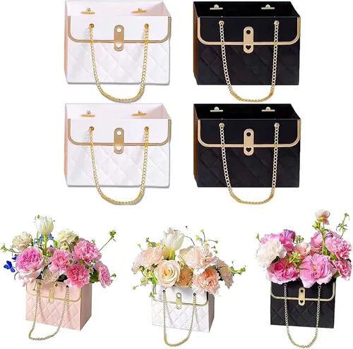 Vista 8 de Caja de regalo de papel de flores con cadena de metal, cajas de flores portátiles, cajas para arreglos florales, cajas de flores para arreglos, 4