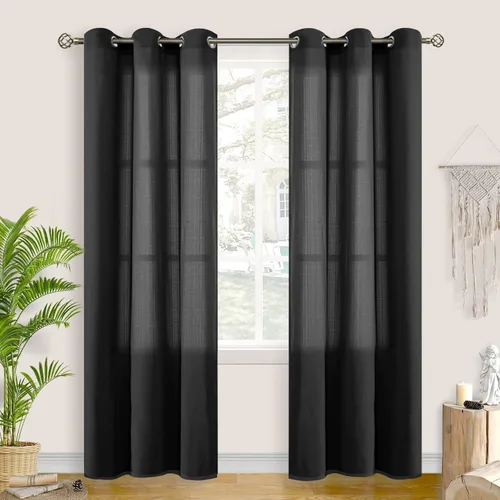 Vista 32 de BGment Cortinas cortas de lino transparente de 40 pulgadas para cafetería, con ojales, filtrado de luz, semitransparentes para ventanas pequeñas