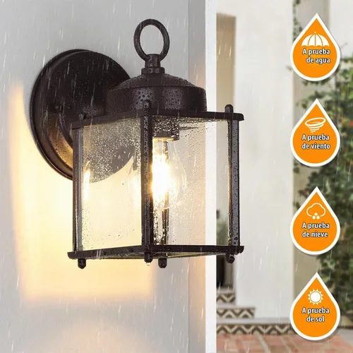 Vista 4 de Farol de pared para exteriores, aplique de pared impermeable de chocolate oscuro exterior, lámpara de pared para puerta delantera con vidrio