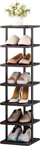 Vista 8 de SORCEDAS Estante vertical para zapatos de 5 niveles, organizador de almacenamiento de zapatos de madera para ahorrar espacio, estante estrecho