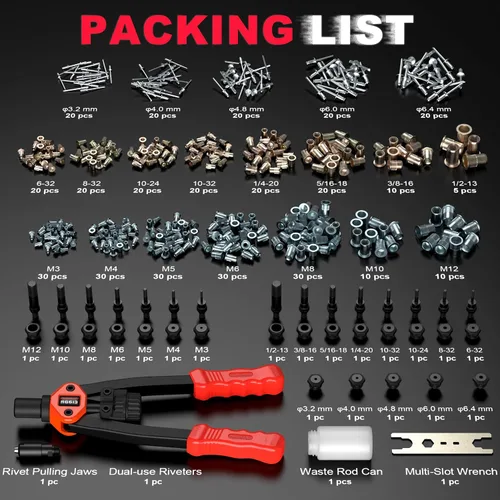Vista 10 de Kit de pistola de remache de doble función, incluye 405 tuercas de remache, remaches ciegos, 15 mandriles, 5 boquillas de remache, multiusos