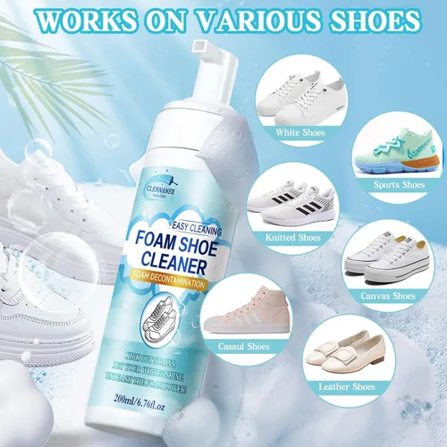 Vista 4 de Kit de limpieza de zapatos, limpiador de zapatos blanco de 6.76 onzas, elimina la suciedad y las manchas, kit de limpiador de zapatos con cepillo