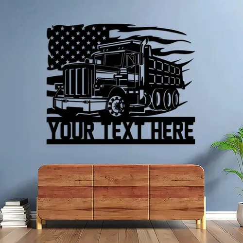 Vista 12 de Letrero de metal personalizado con nombre de camión, semirremolque, arte de pared para valla de garaje, patio, decoración al aire libre, letrero