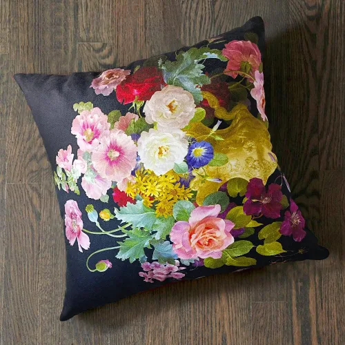 Vista 6 de Funda de cojín floral ligera de lujo, 18 x 18 pulgadas, pintura al óleo retro victoriana de doble cara, fondo negro, flor vibrante, funda de cojín