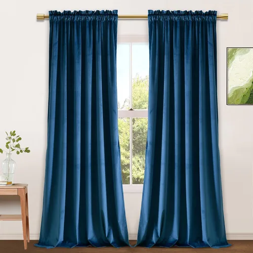 Vista 94 de JIUZHEN Cortinas de terciopelo beige de 63 pulgadas de ancho x 63 pulgadas de largo, cortinas de terciopelo retro suaves con bolsillo para barra