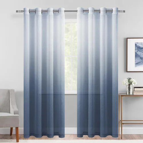 Vista 44 de DWCN Cortinas Transparentes Ombré - Cortinas de Lino Sintético con Gradiente Semi Voile con Ojales en la Parte Superior para Dormitorio y Sala