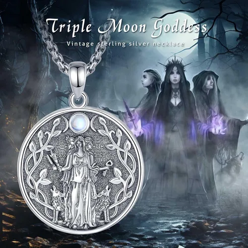 Vista 198 de EUDORA Collar de plata de ley 925 con moneda Hécate, Athena, Perséfono, Nyx, diosa de la luna triple, diosa celta, rueda de Hécate, llave, regalo