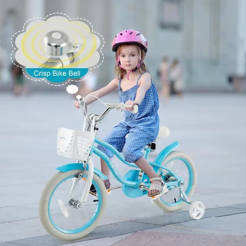 Vista 7 de BABY JOY Bicicleta infantil, 12 14 16 18 20 pulgadas, para niños y niñas, con asiento ajustable, cesta removible, freno de mano y freno