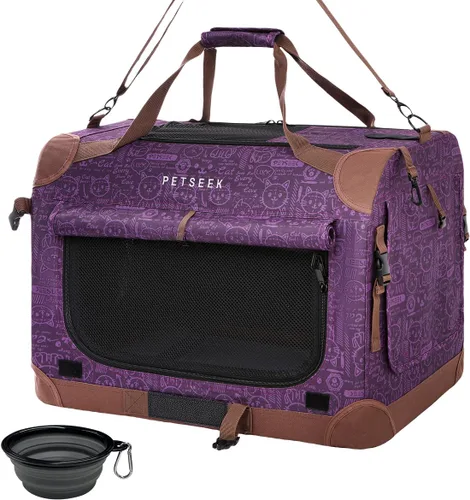 Vista 12 de Transportín para gatos extra grande de Petseek con lados blandos, portátil, para perros pequeños, para 2 gatos, 61 cm x 41.9 cm x 40.6 cm, diseño