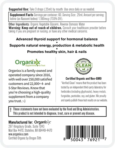 Vista 9 de Organixx Suplemento de yodo, gotas líquidas nacientes orgánicas, concentrado de yodo puro para hombres y mujeres, sin gluten, vegano, sin OMG, hecho