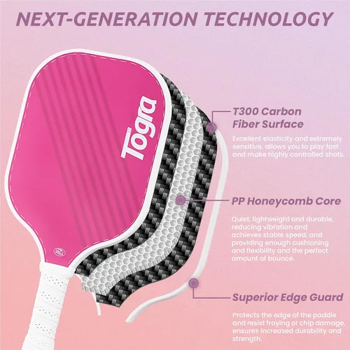 Vista 3 de TOGRA Palas de pickleball aprobadas por USAPA, juego de 2 palas de pickleball de fibra de carbono, ligeras raquetas de pickleball de grafito con 4