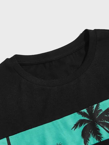 Vista 4 de SOLY HUX Conjunto de 2 piezas para hombre con estampado gráfico de letras, camiseta de manga corta y pantalones cortos con cordón en la cintura