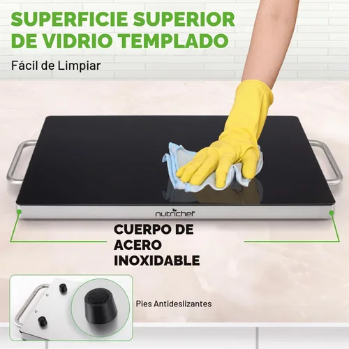 Vista 5 de NutriChef - Charola para conservar los alimentos calientes. Plato caliente para alimentos con vidrio resistente que irradia calor