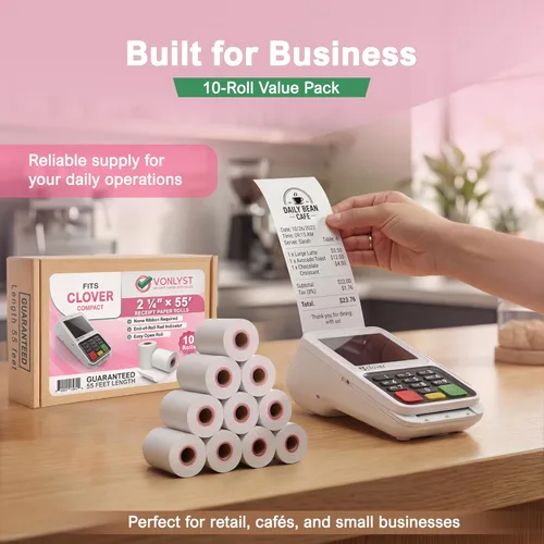 Vista 6 de Papel de recibo térmico para encimera compacto compatible con Clover de 2 1/4 pulgadas x 55 pies (10 rollos)