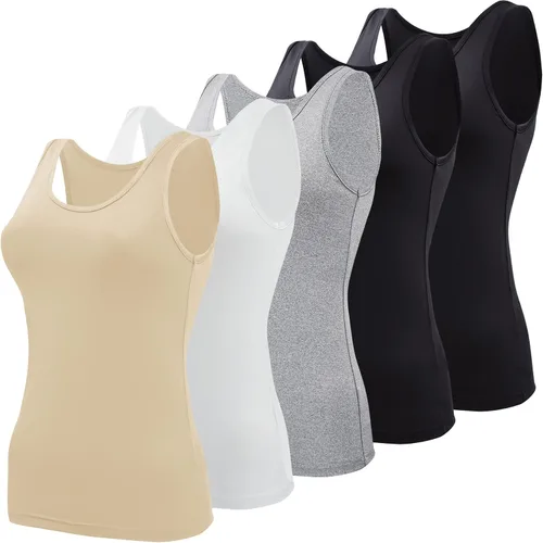 Vista 14 de BQTQ 5 piezas de camisetas sin mangas para mujer, camisetas sin mangas Negro