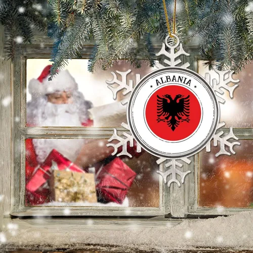 Vista 5 de Bandera de Albania, adorno de Navidad para niños, bandera nacional, silueta de Albania, decoración de árbol de Navidad, adornos de Navidad de metal