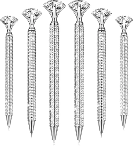 Vista 7 de Jeyiour 6 bolígrafos de diamantes grandes con diamantes de imitación de cristal brillante de metal con purpurina de diamante, bolígrafos de bola