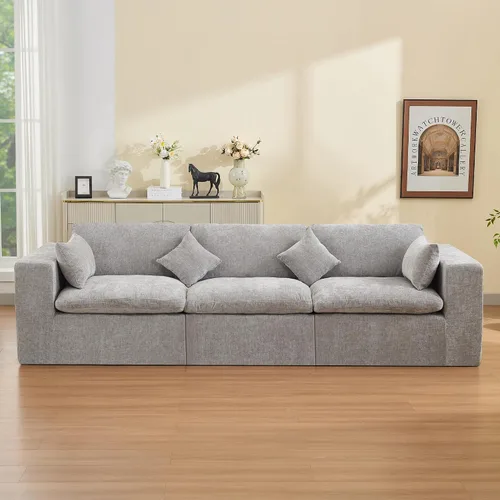 Vista 11 de WUTUTUEE Otomana Cloud de 33.5 pulgadas para sofá modular, cómodo reposapiés tapizado de felpilla con espuma viscoelástica, embalaje totalmente